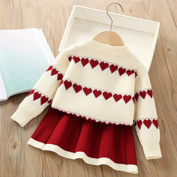 Girls Knitted Sweater Top And Skirt Set, Korean Fashion, Autumn/Winter Co-Ord Set (WITHOUT CAP AND STOCKINGS) [GCS-6666](2-7 Years)