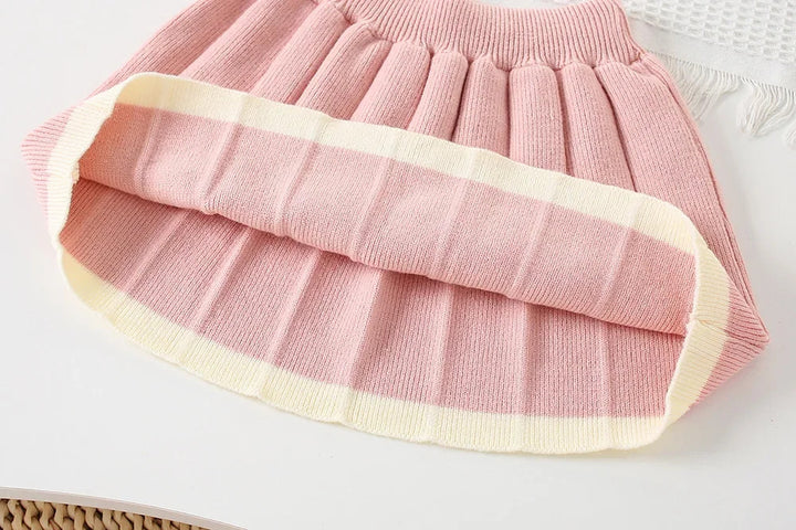 Girls Knitted Sweater Top And Skirt Set, Korean Fashion, Autumn/Winter Co-Ord Set [GCS-6665](2-7 Years)