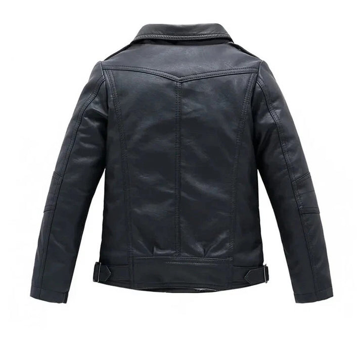 Unisex Black PU Leather Jacket with Cuban Collar, Zip Up Autumn/Winter Coat with Pockets [BT-166] [3 - 11Years]