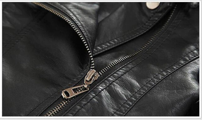 Unisex Black PU Leather Jacket with Cuban Collar, Zip Up Autumn/Winter Coat with Pockets [BT-166] [3 - 11Years]