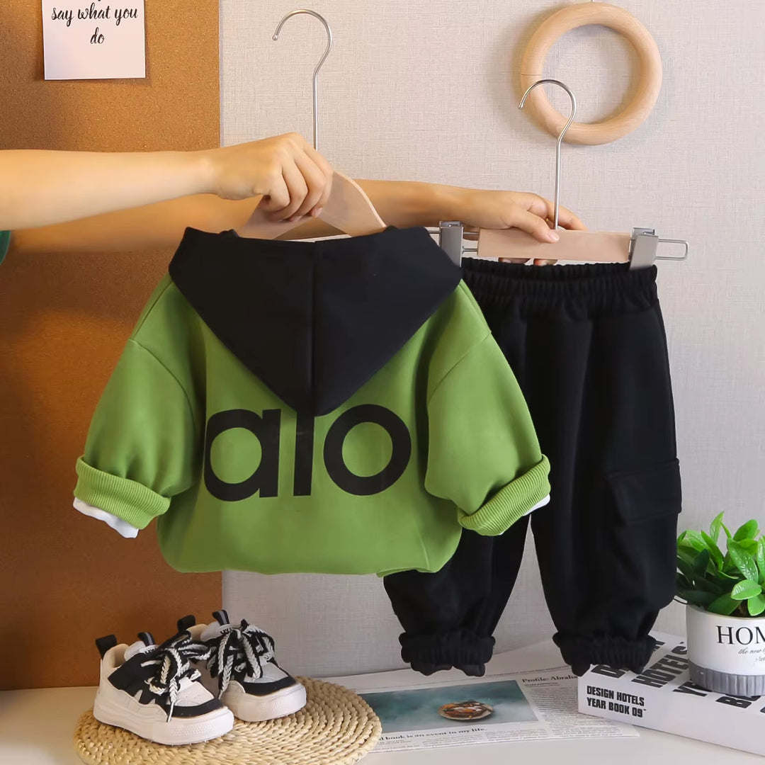 Boys Imported Black & Green Hoodie Co-Ord Set [BT-6601] [1 - 5Years]