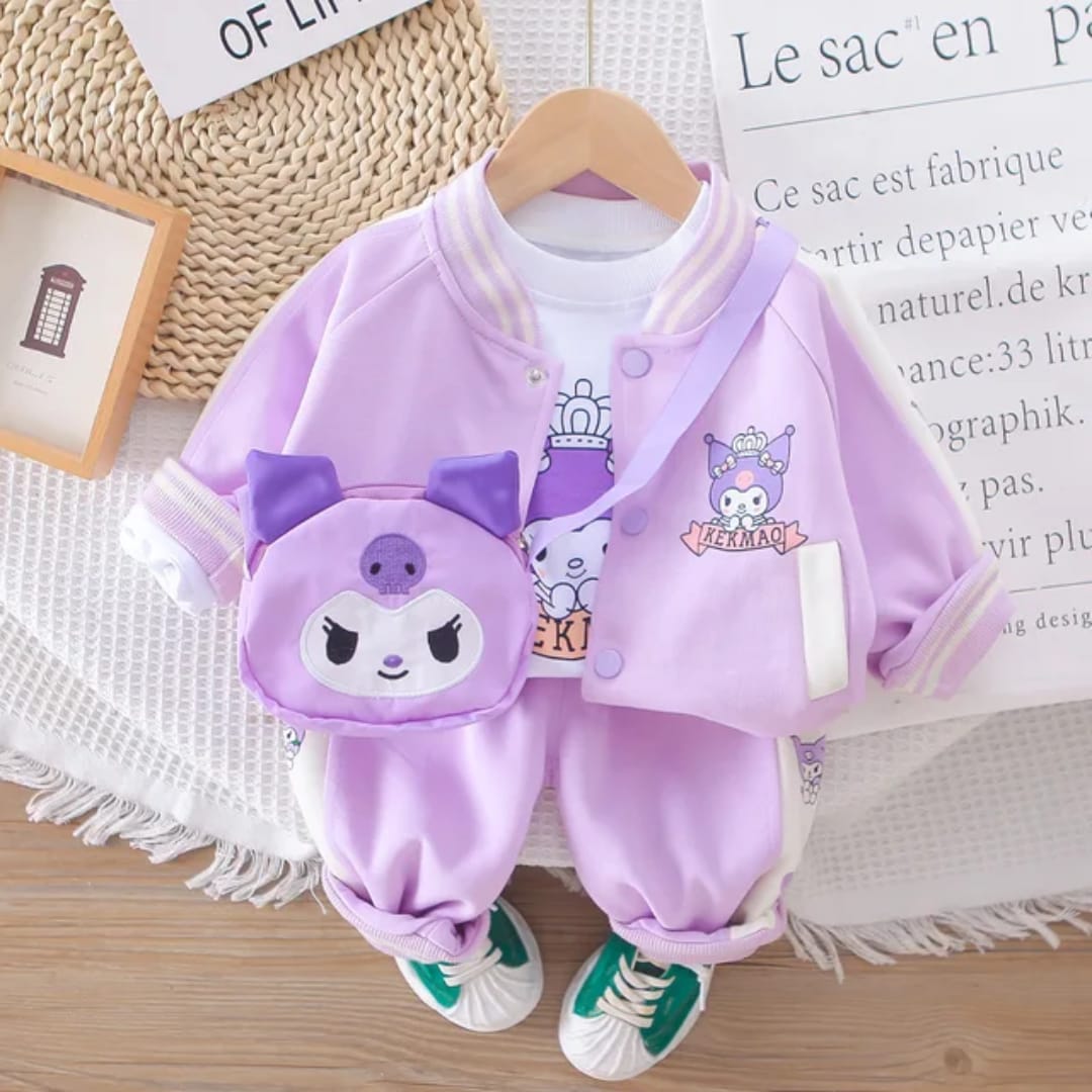 Girl's 3 Piece Imported Lavender Varsity Co-Ord Set [GCS-6425] [1 - 5Years]