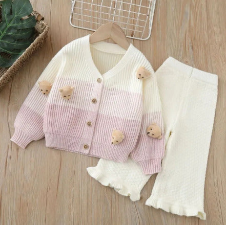 Girls Korean Knitted Winter Co-Ord Set [GCS-6337](1-6 Years)