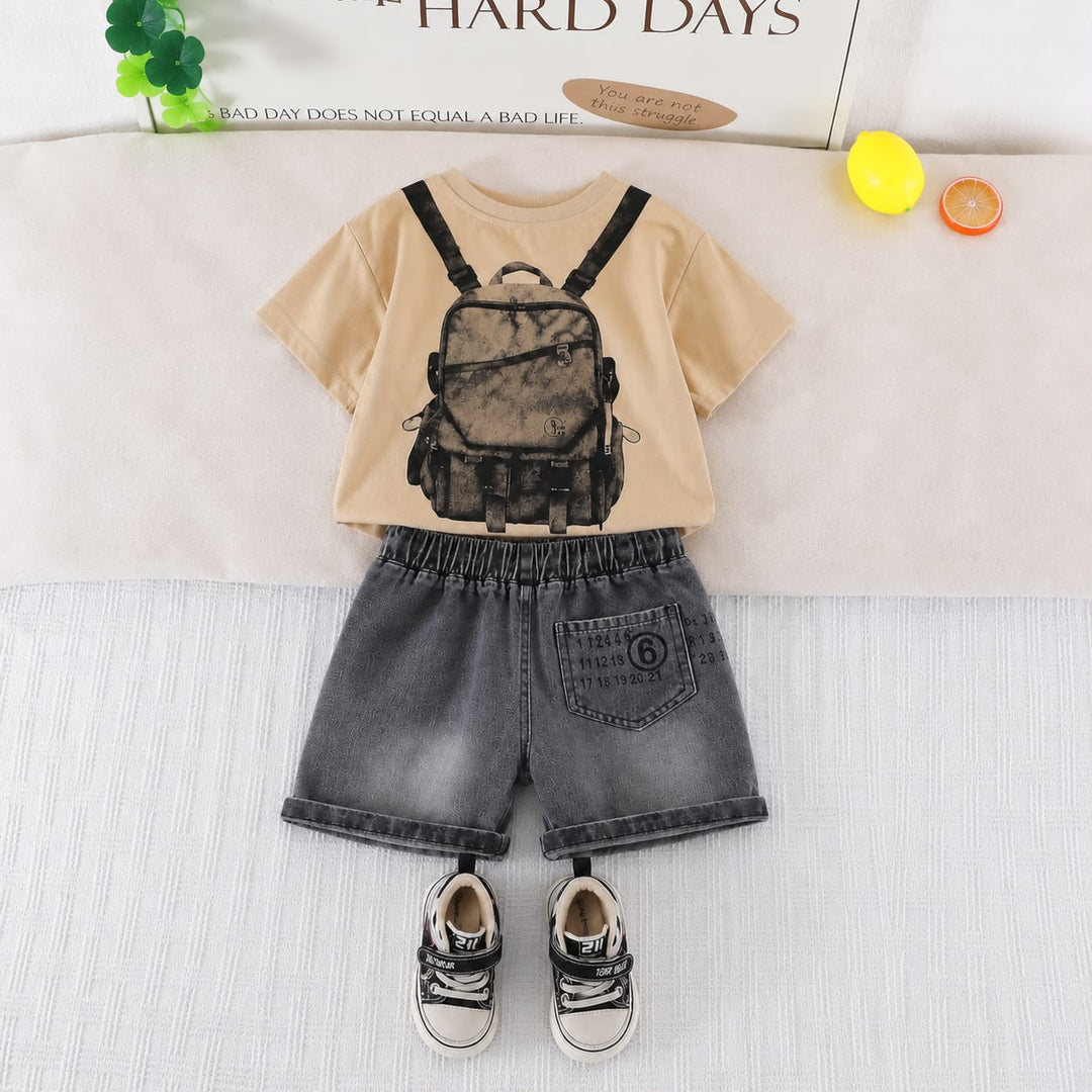 Boys Imported Brown Back Print Cord Set [BT -6545] [1-6 Years]