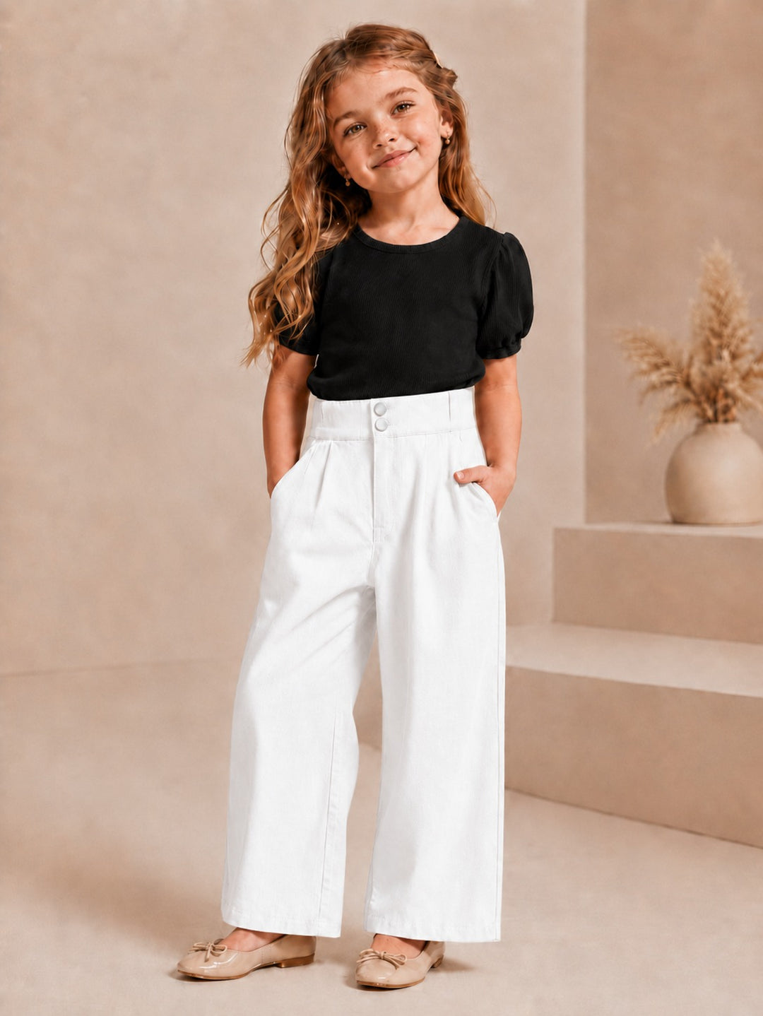 Girls White Double Button Korean Pant [ONLY PANT] [GJ-2547](4-12Years)