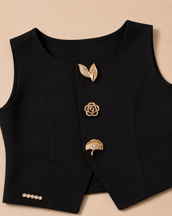 Girls Imported Black Waist Coat Co-Ord Set [2F-5588] (4-12Years)