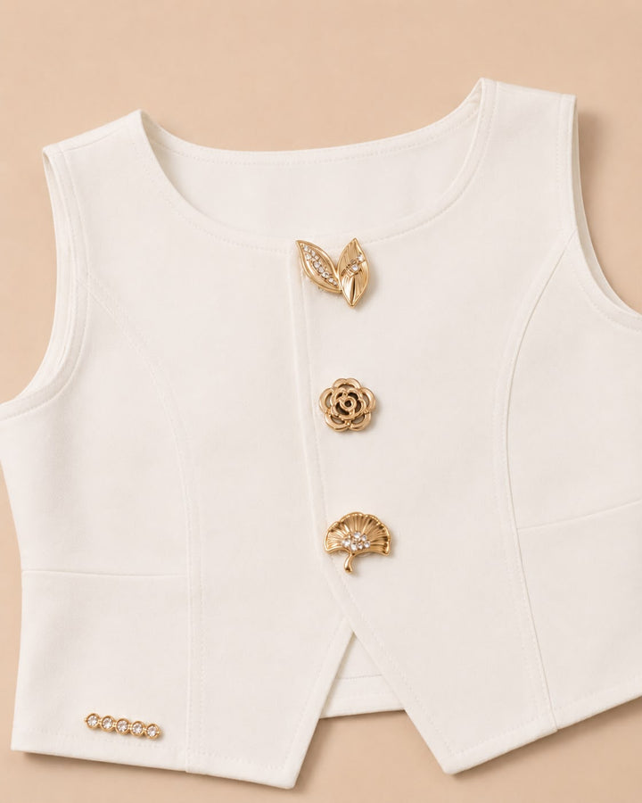 Girls Imported White Waist Coat Co-Ord Set [3F-4569] (4-12Years)