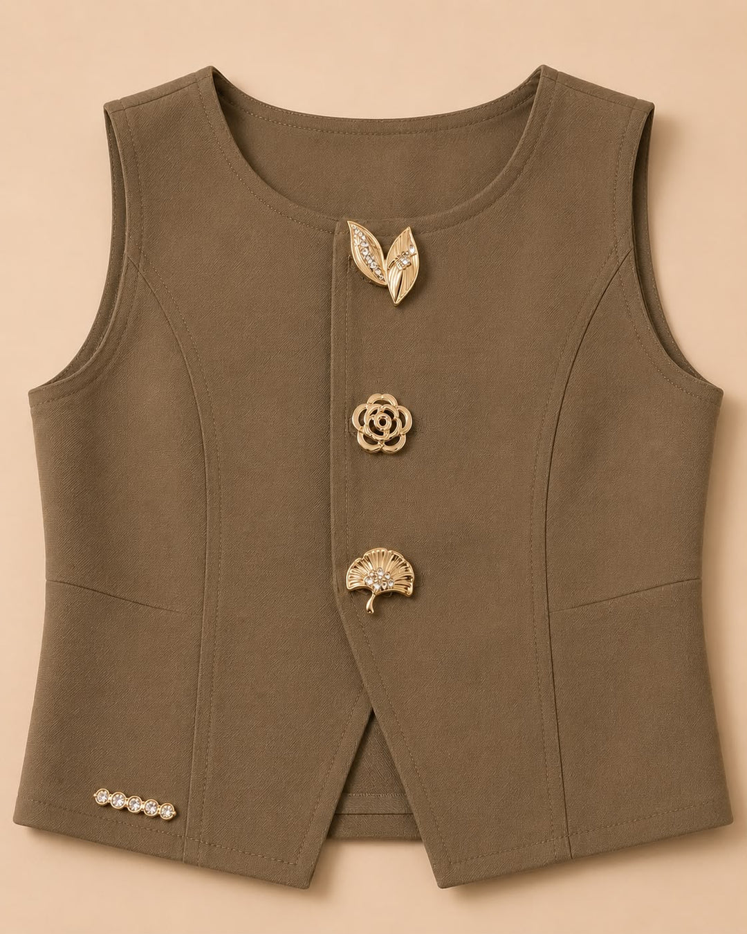 Girls Imported Brown Waist Coat Co-Ord Set [3F-6598] (4-12Years)