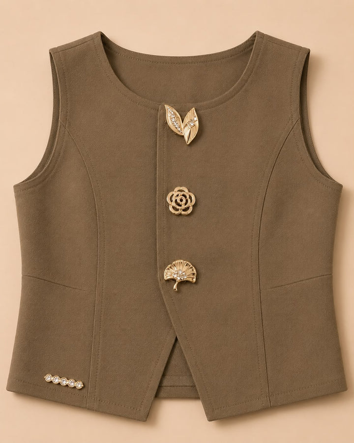 Girls Imported Brown Waist Coat Co-Ord Set [3F-6598] (4-12Years)