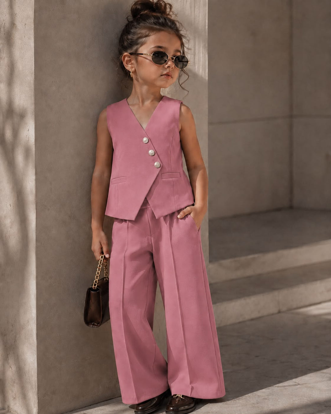Girls Imported Waist Coat Co-ord Set [5E-9630] (4-12 Years)