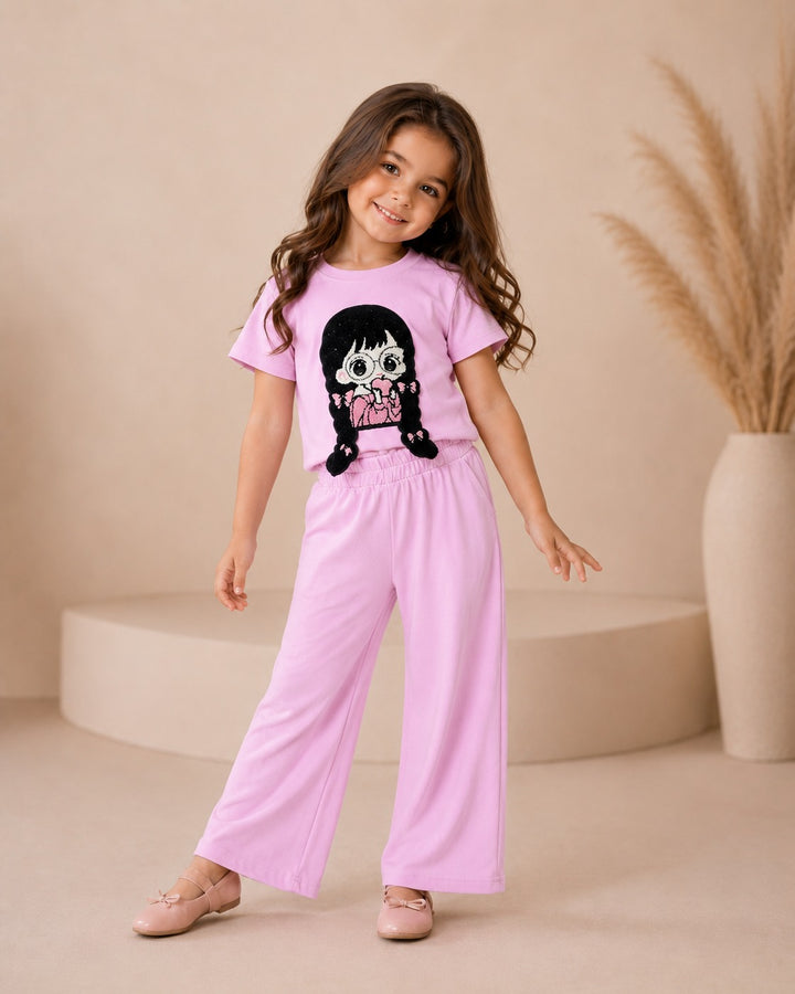 Girls Baby Pink Cartoon Applique Co-Ord Set [GCS-6G-5254] (4-12 Years)