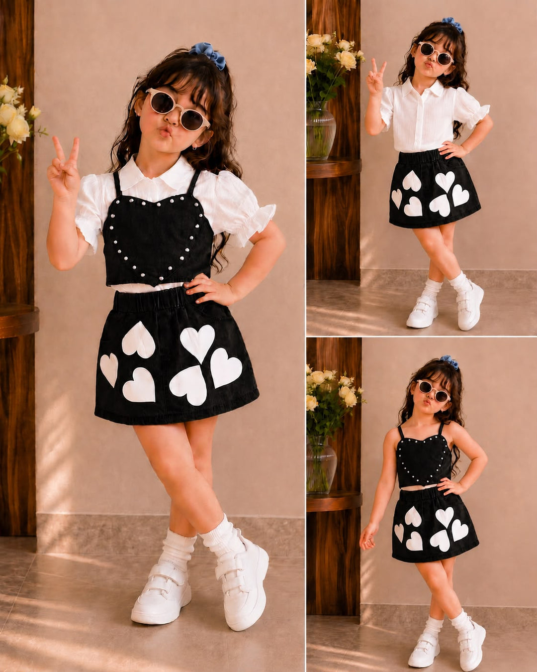 Girl's 3 in 1 Pearl Love Denim Co-Ord [GCS-2E-1567] (4-12 Years)