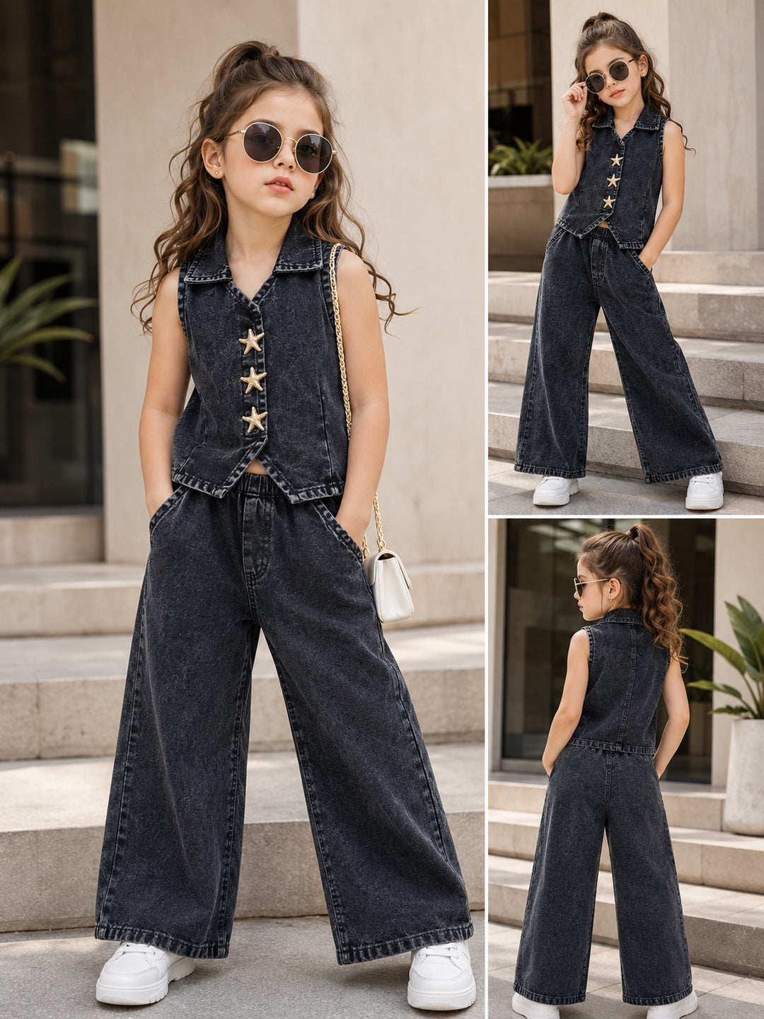 Girl's Black Denim Co-Ord Set [GCS-6E-1987] (4-12Years)