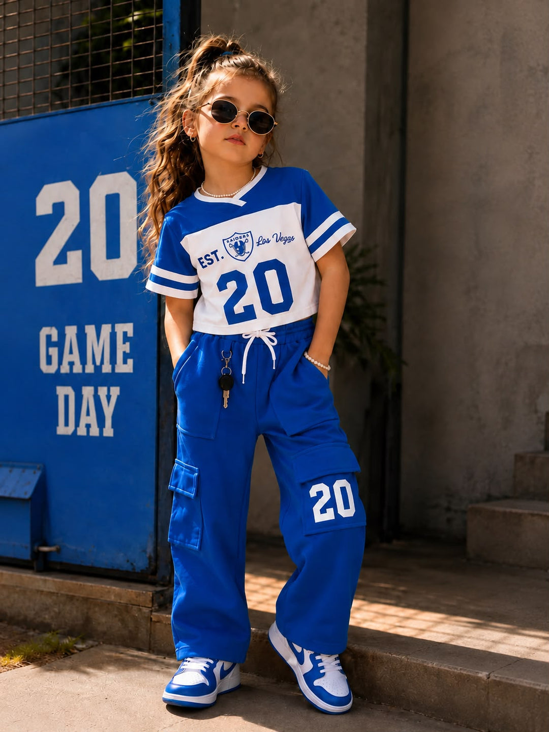 Girl's Casual Royal Blue Co-Ord Set [GCS-3H-2335] (3-11 Years)