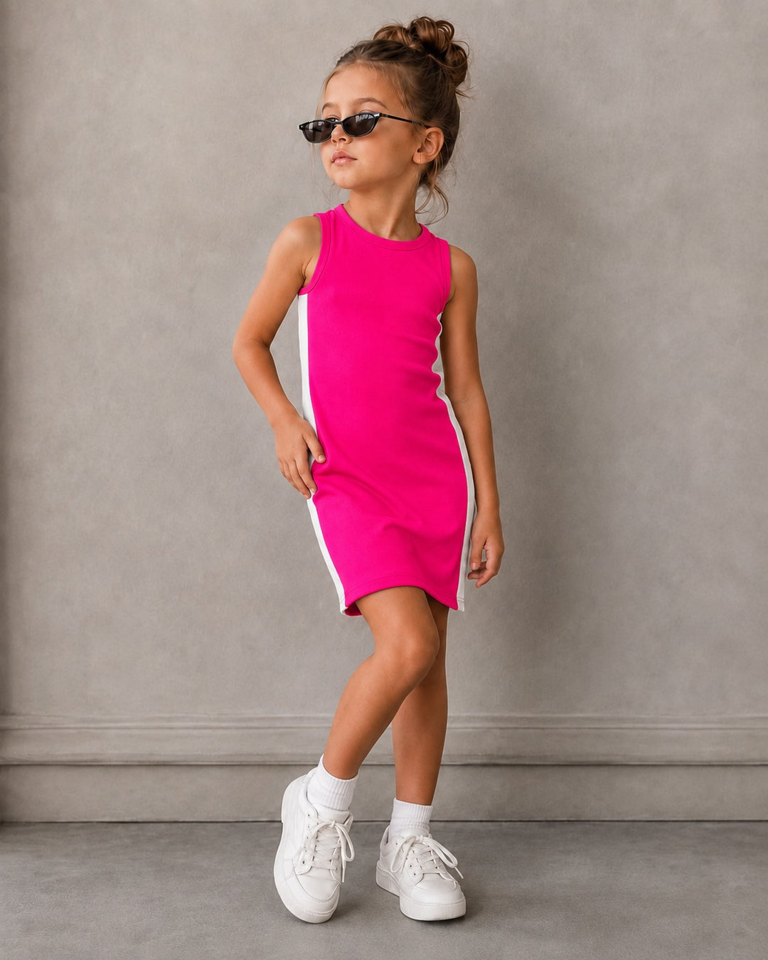Girls Hot Pink Bodycon Dress With Zipper [GD-1A-3871] (3-12 Years)