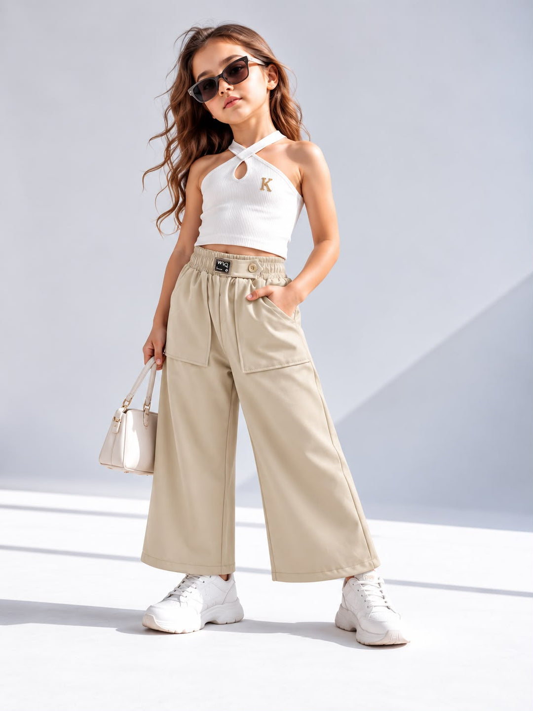 Girls Beige Korean Pant [ONLY PANT] [GJ-3D-1892] (4-12Years)