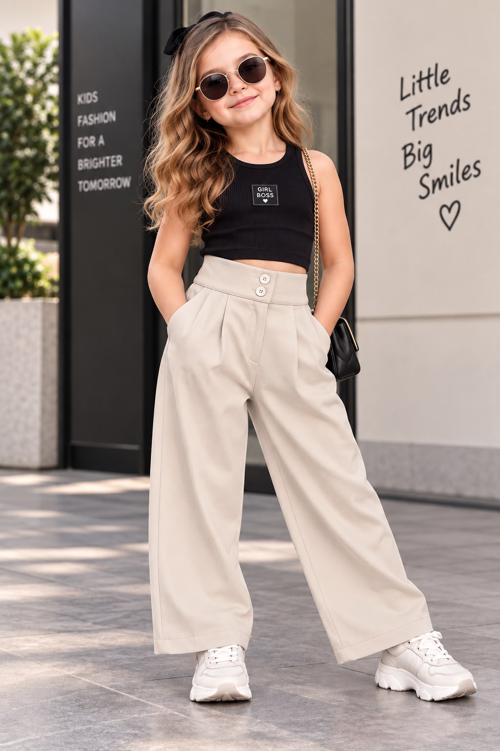 Girls Double Button Beige Korean Pant [ONLY PANT] [GJ-1D-3684] (4-12Years)