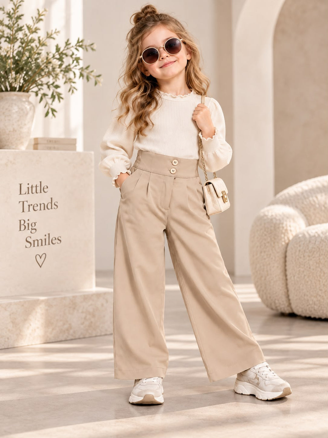 Girls Double Button Fawn Korean Pant [ONLY PANT] [GJ-1D-2571] (4-12Years)