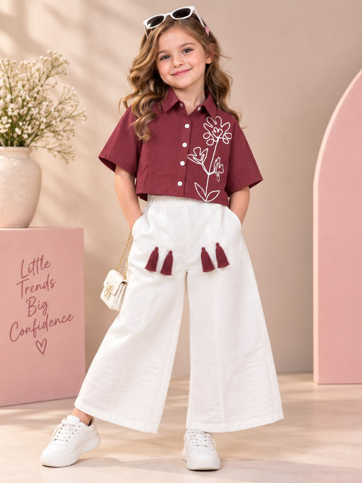 Girls Floral Charm Tassel Rust Co-Ord Set [GCS-5J-4448] (4-12Years)