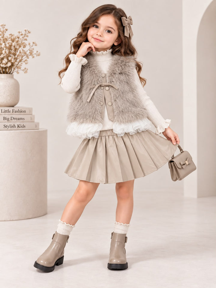 Girl's Imported 3 Piece Beige Winter Co-Ord Set [GCS-1E-1247] [2- 7Years]