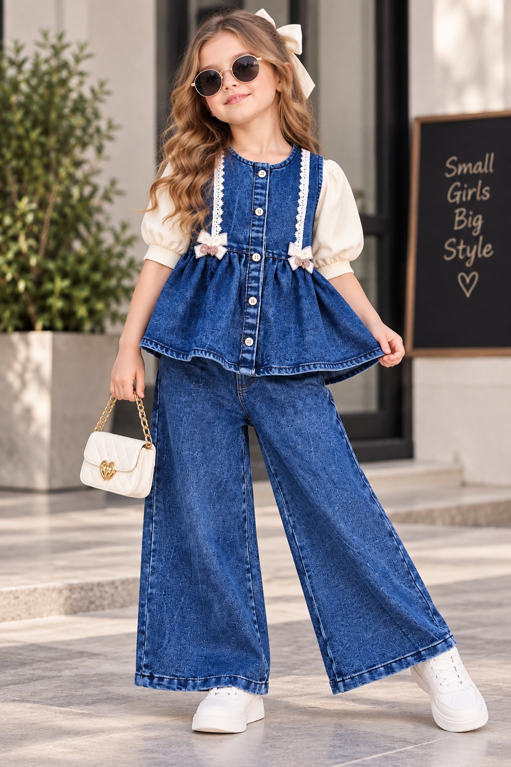 Girl's 3 Piece Blue Denim Co-Ord Set Set [GCS-6C-5724] (4-12Years)