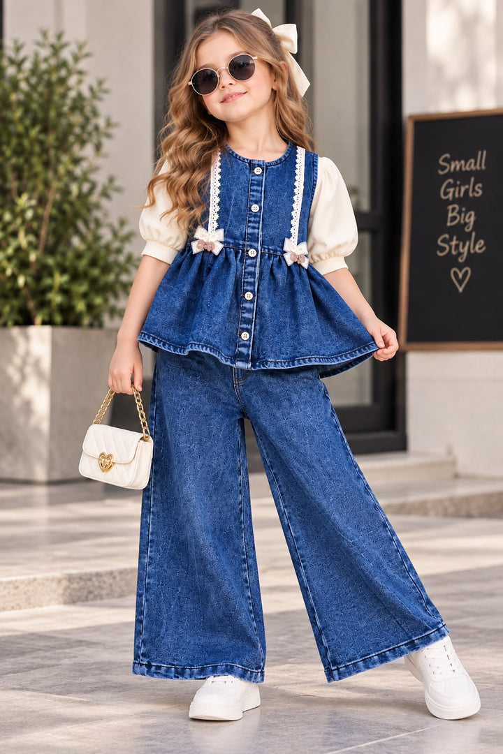 Girl's 3 Piece Blue Denim Co-Ord Set Set [GCS-6C-5724] (4-12Years)