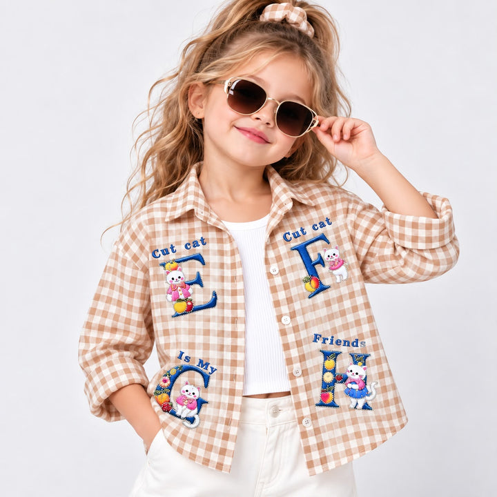 Girl’s Checkered Oversize shirt with Inner [Only Shirt] [GT-R-1528] [6-15 Year]