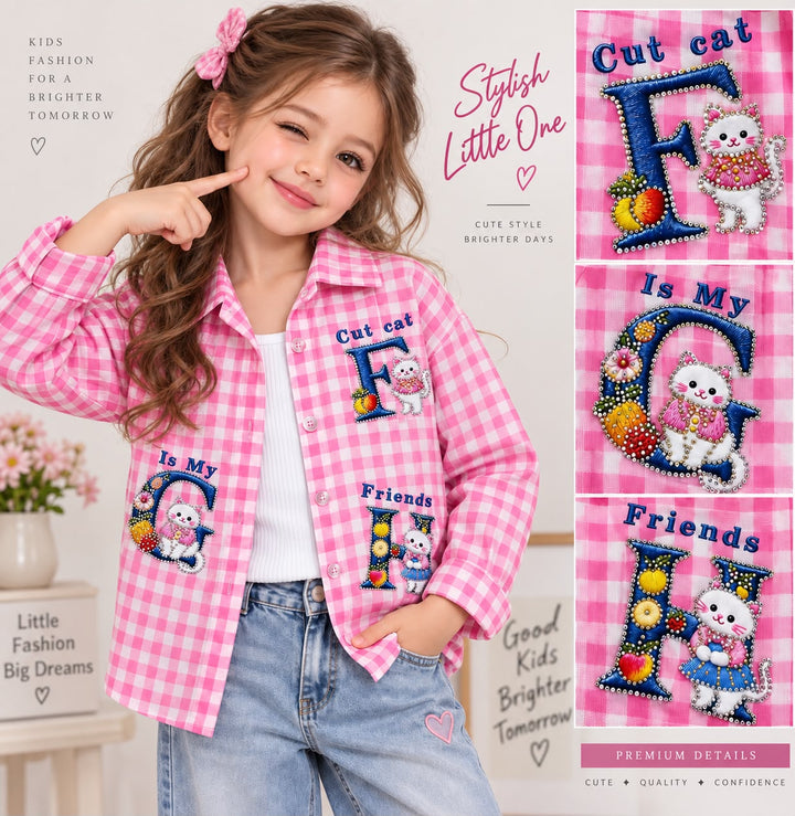 Girl’s Pink Checkered Oversize shirt with Inner [Only Shirt] [GT-R-8945] [6-15 Year]
