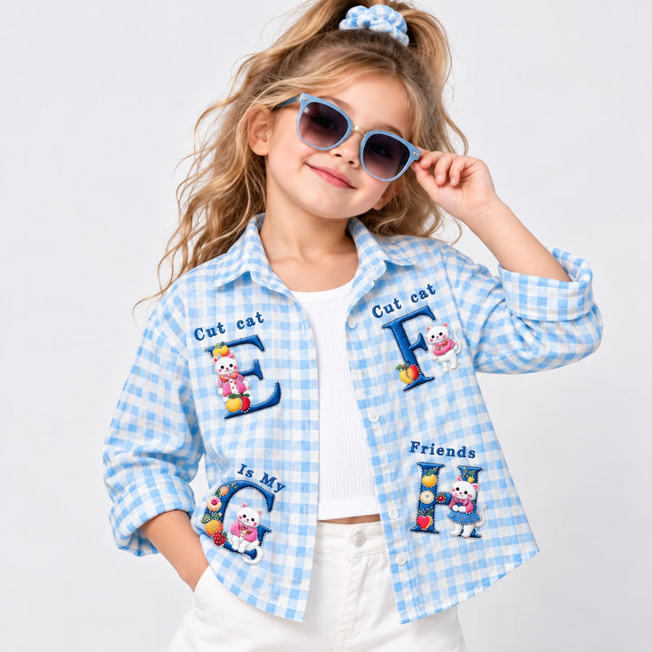 Girl’s Blue Checkered Oversize shirt with Inner [Only Shirt] [GT-R-7569] [6-15 Year]