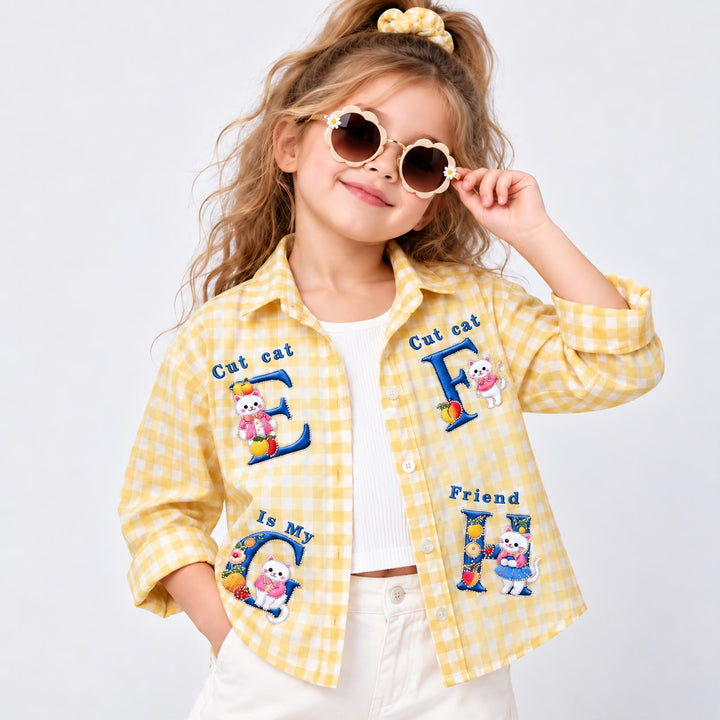 Girl’s Yellow Checkered Oversize shirt with Inner [Only Shirt] [GT-R-5222] [6-15 Year]