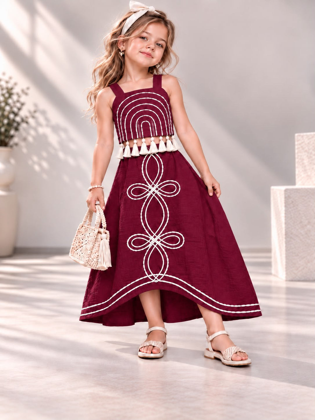 Girl's Designer Maroon Skirt Co-Ord Set [GCS-6E-5688] (1-6Years)