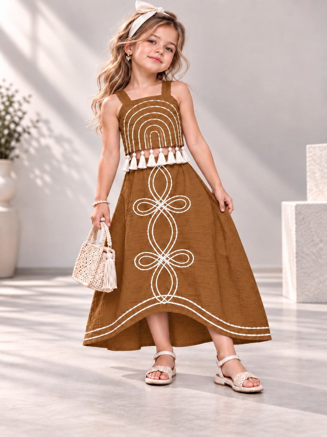 Girl's Designer Brown Skirt Co-Ord Set [GCS-5E-6544] (1-6Years)