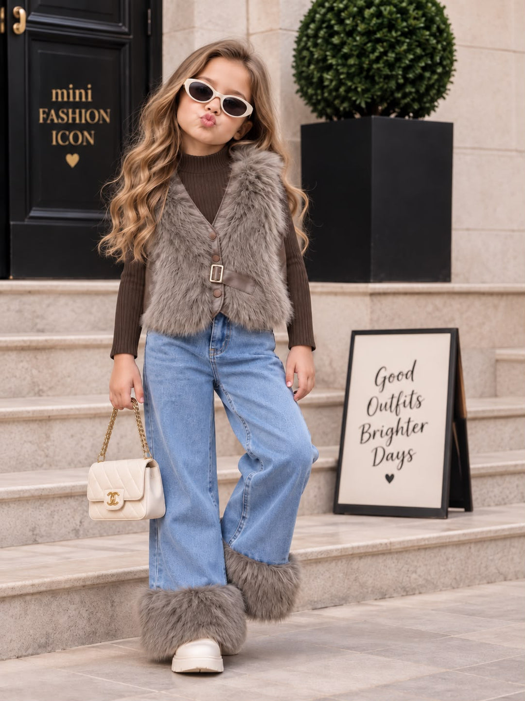 Girl's Imported 3 Piece Dark Brown Winter Co-Ord Set [GCS-6J-2554] [2- 7Years]