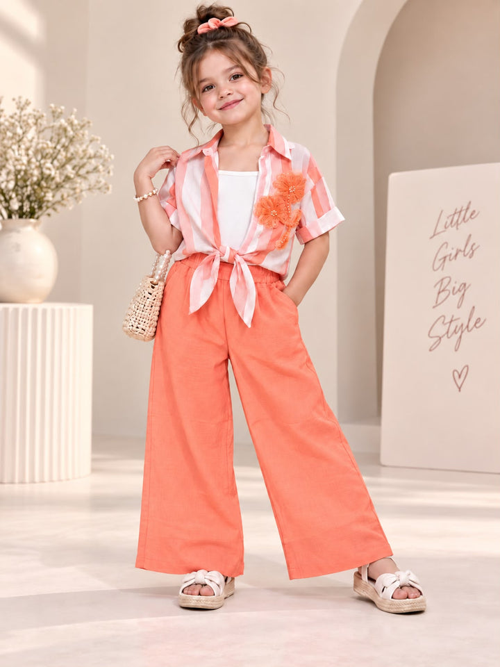 Girls 3 Piece Orange Stripe Luxe Co-Ord Set [GCS-6B-1482] (4-12 Years)