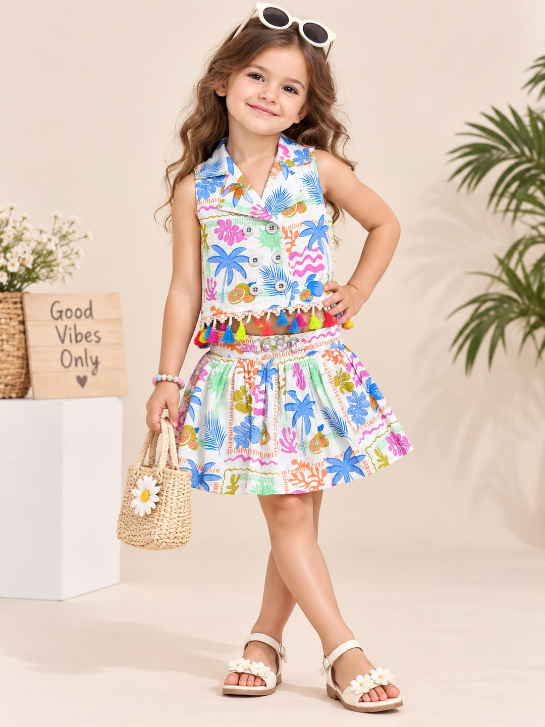 Girls Blue Printed Co-Ord Set [GCS-4J-2914] (1-8 Years)