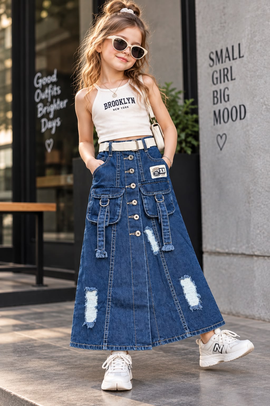 Girls Vintage Utility Cargo Denim Skirt [GS-1D-3811] [4Y-12Years]