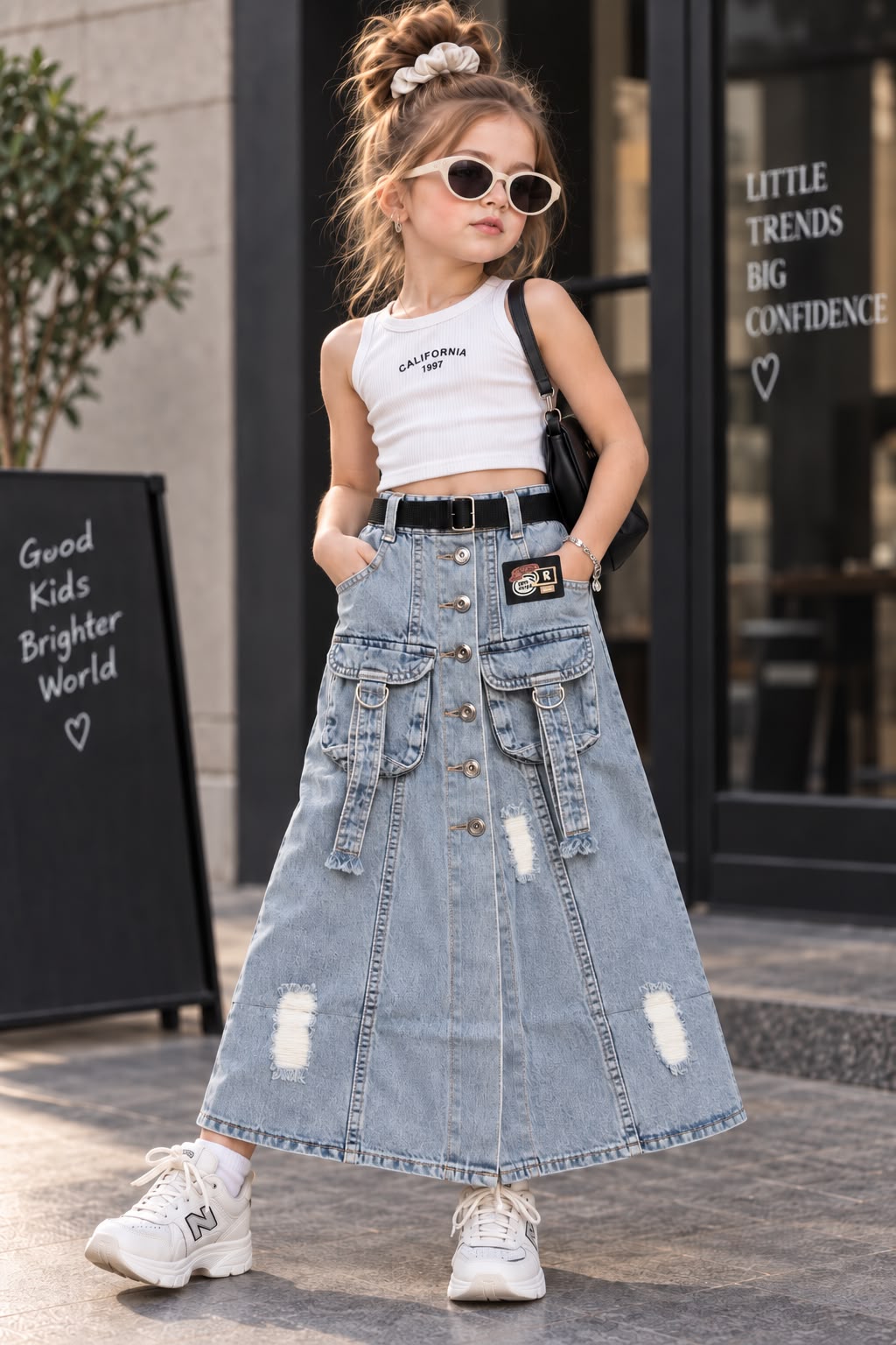 Girls Vintage Utility Cargo Denim Skirt [GS-6B-5715] [4Y-12Years]