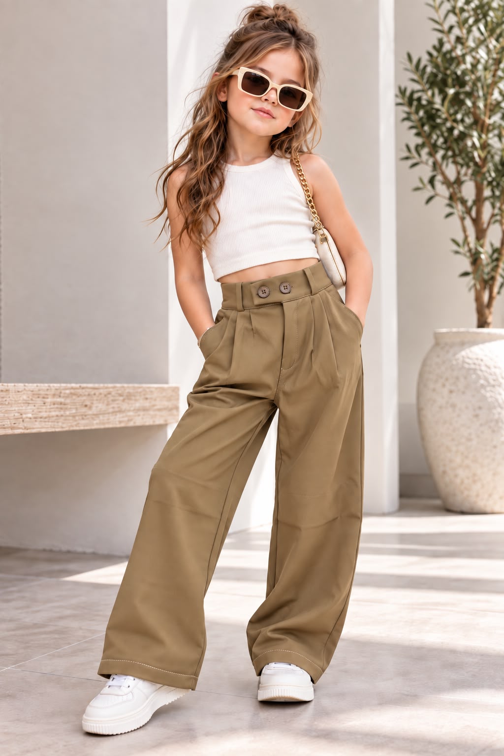 Girls Double Button Fawn Korean Pant [ONLY PANT] [GJ-5H-1714] (4-12Years)