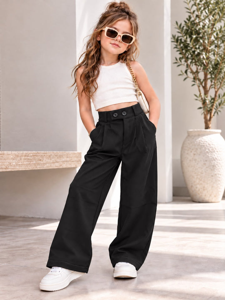 Girls Double Button Black Korean Pant [ONLY PANT] [GJ-4A-3678] (4-12Years)