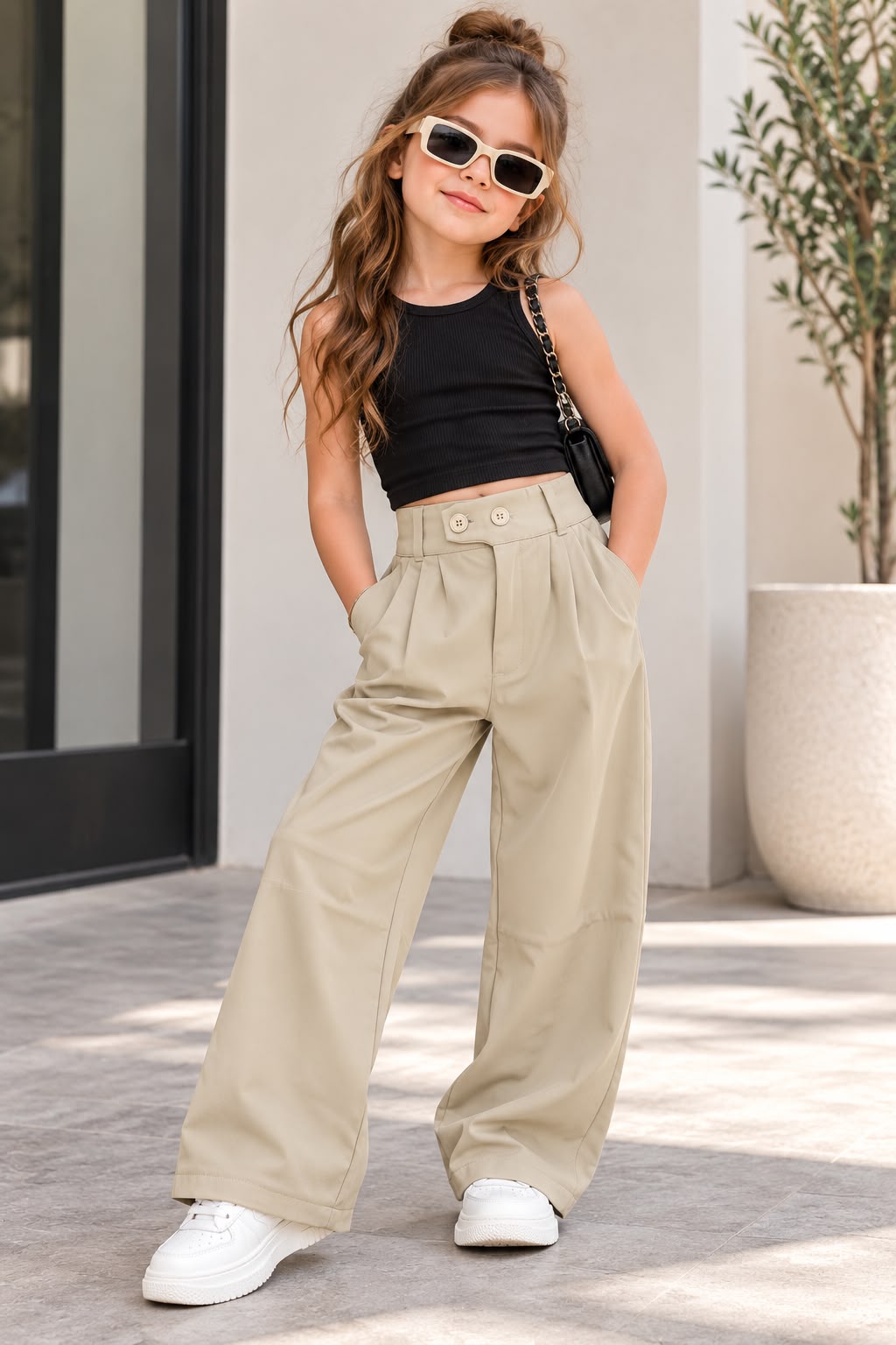 Girls Double Button Cream Korean Pant [ONLY PANT] [GJ-1A-3989] (4-12Years)