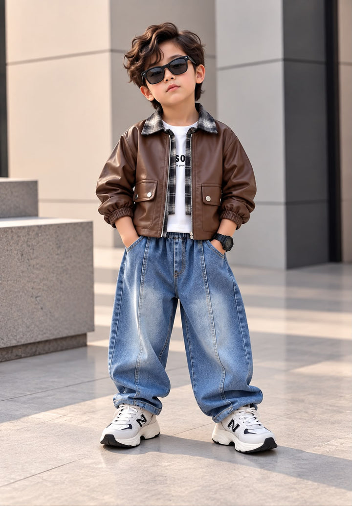 Boys 3 Piece Brown Leather Cord Set [BT-M-2345] [2- 7 Years]