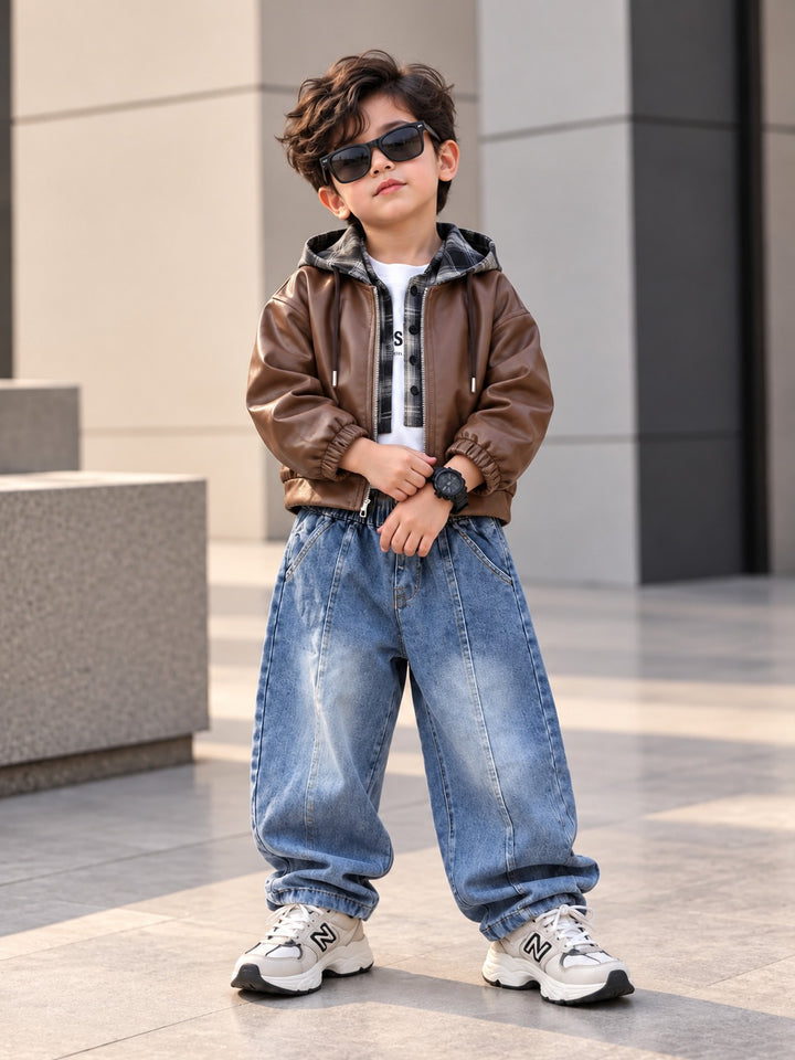 Boys 3 Piece Brown Leather Cord Set [BT-4C-2851] [2- 7Years]