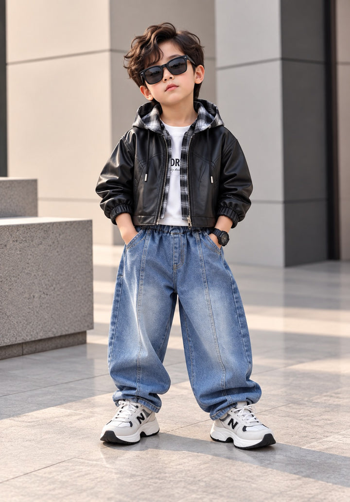 Boys 3 Piece Black Leather Cord Set [BT-6K-3420] [2 - 7 Years]