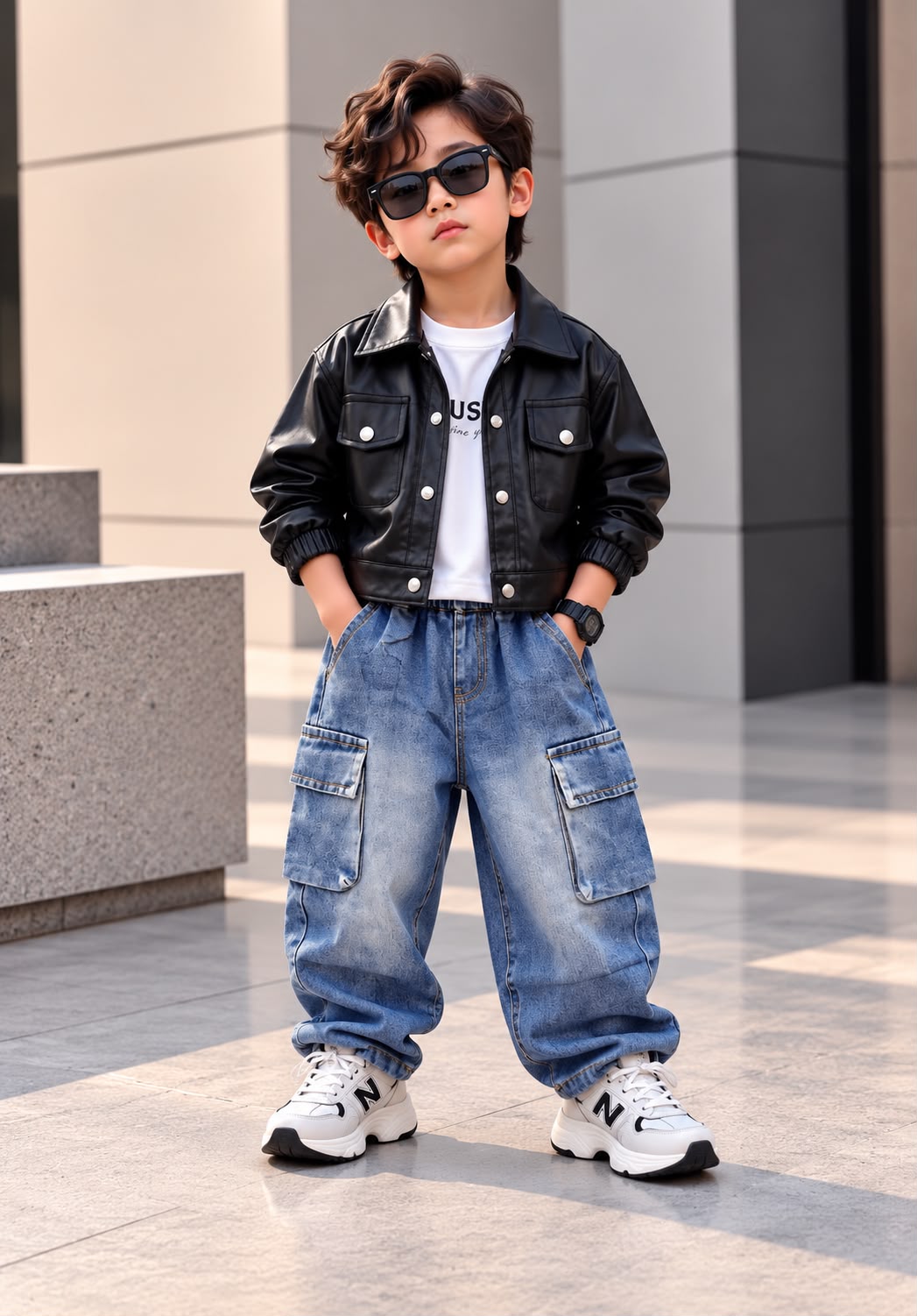 Boys 3 Piece Black Leather Cord Set [BT-L-7924] [2- 7 Years]