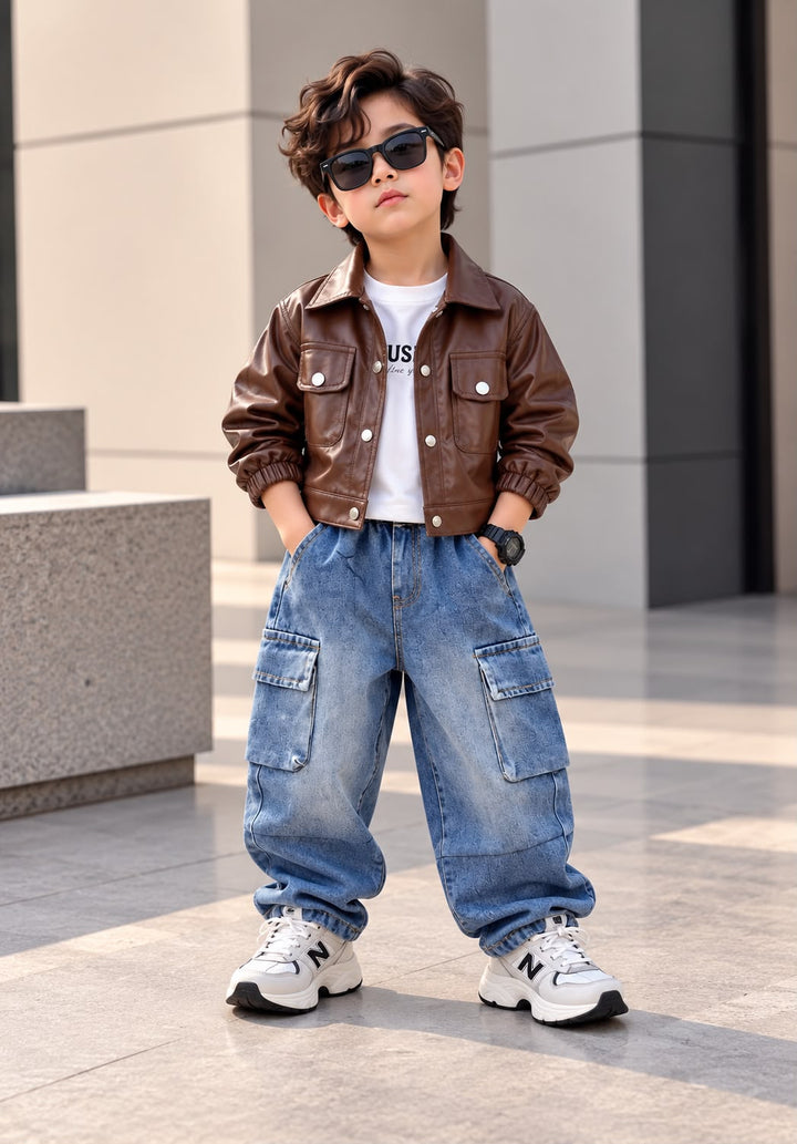 Boys 3 Piece Brown Leather Cord Set [BT-1K-3284] [2- 7 Years]