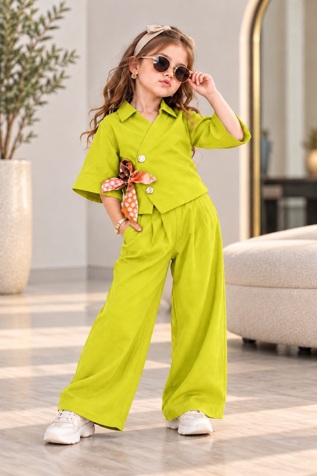 Girls Yellow Wrap Co-Ord Set [GCS-2C-0312] (4-12 Years)