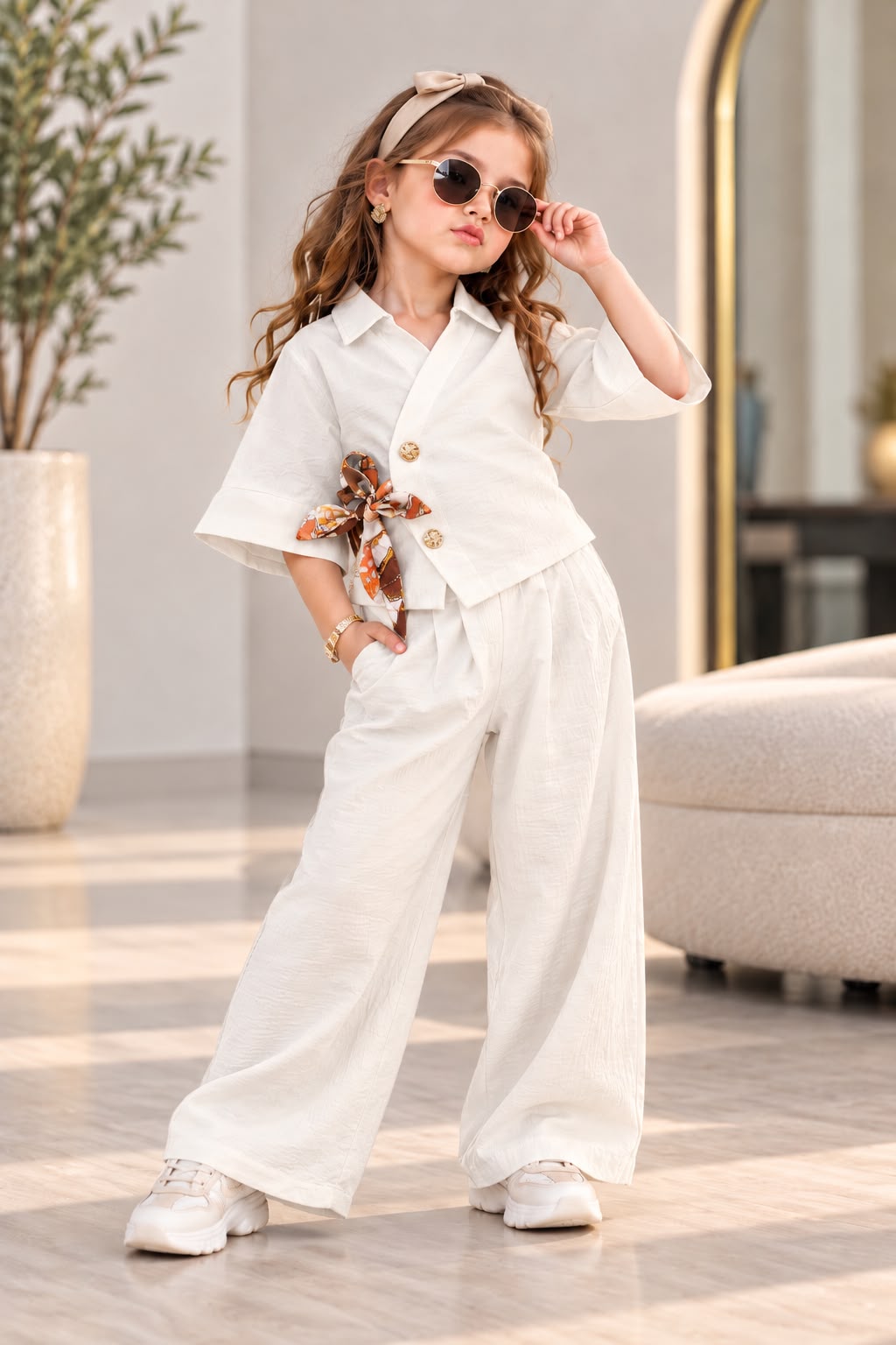 Girls Ivory Wrap Co-Ord Set [GCS-1C-4002] (4-12 Years)
