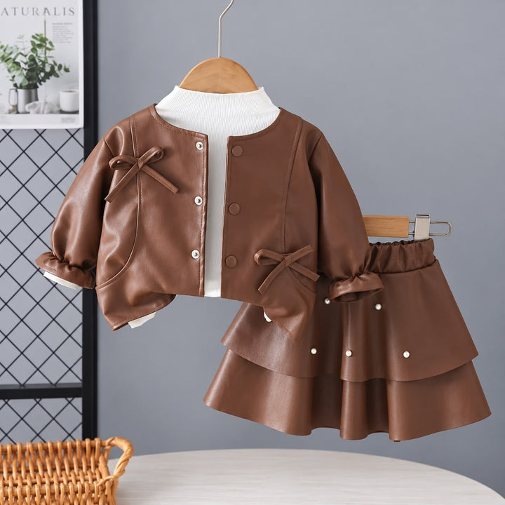 Girl's Imported 3 Piece Brown Leather Co-Ord Set [GCS-1E-9712] [1- 6Years]