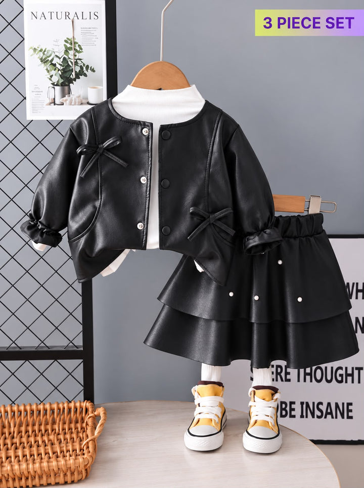 Girl's Imported 3 Piece Black Leather Co-Ord Set [GCS-2E-9687] [1- 6Years]
