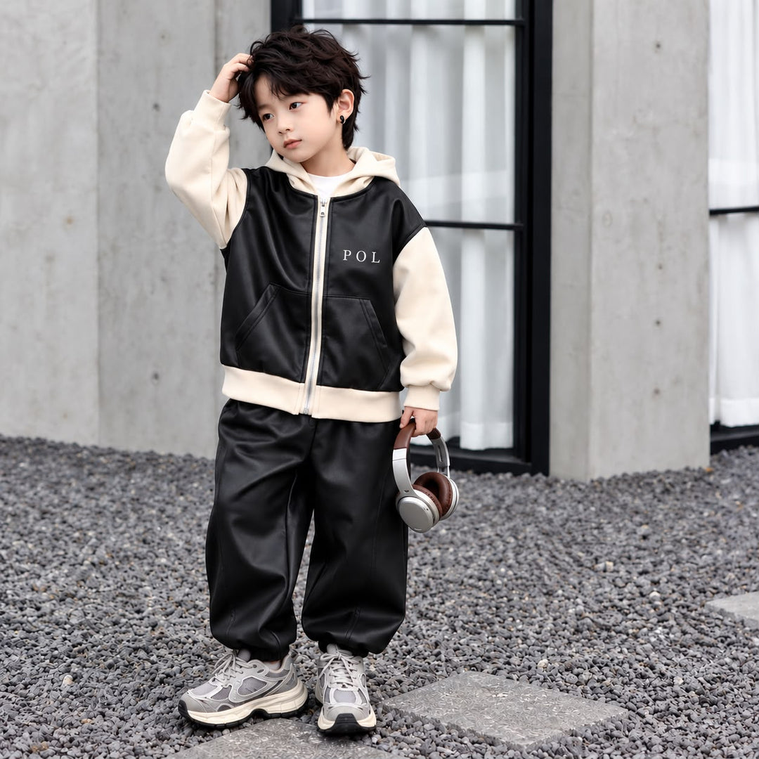 Boys Imported 3 Piece Black Leather Cord Set [BT-4H-2069] [1-6Years]